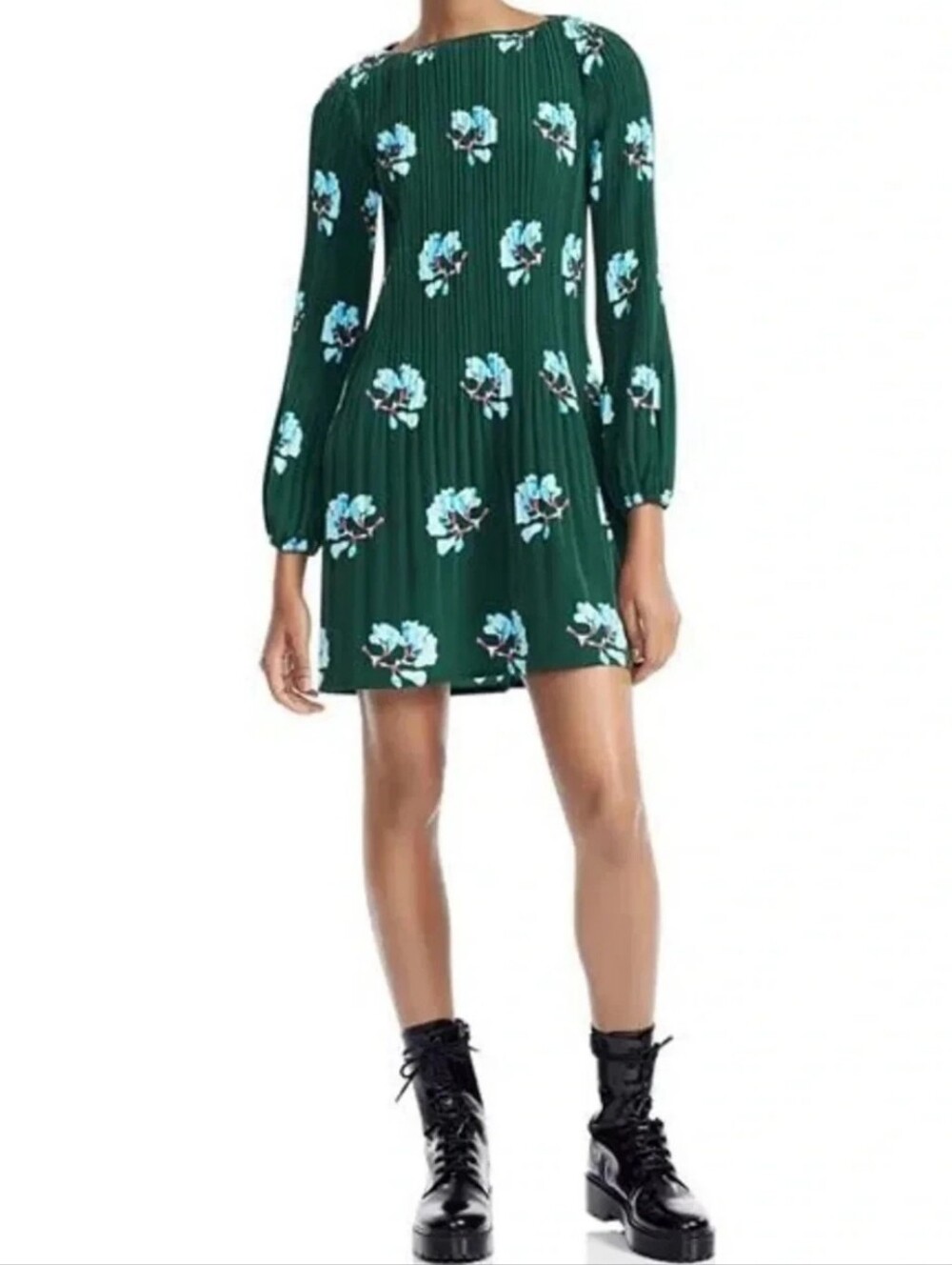 Maje Rockinett Green Floral Pleated Dress
